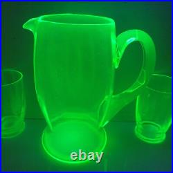 Service orangeade ouraline ancien verre vert jaune ancien art deco nouveau 1900