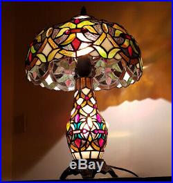 Style Tiffany Verre 2 Voie Table Ampoule Lampe en Abat-Jour et Base Art Déco
