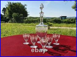 Superbe Carafe Et 5 Verres Liqueurs En Cristal Grave De Saint Louis Art Deco N°2