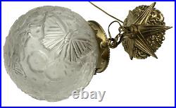 Superbe SUSPENSION bronze globe pâte de verre décor papillons art-déco 1900