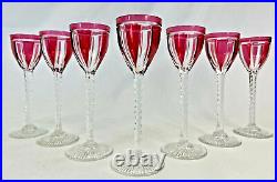 Superbe Serie 7 Verres En Cristal St Louis Taille Double Rouge Art Deco 1930