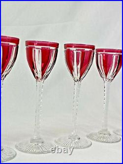 Superbe Serie 7 Verres En Cristal St Louis Taille Double Rouge Art Deco 1930