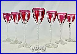 Superbe Serie 7 Verres En Cristal St Louis Taille Double Rouge Art Deco 1930