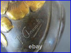 Superbe Vase Art Deco En Bronze Signe P Chaumette A Decor De Fleurs 2 Patines