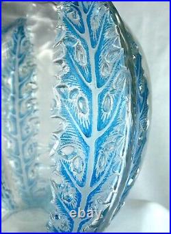 Superbe Vase Art Deco Rene Lalique Modele Chardons 1922 Verre Patine Bleu