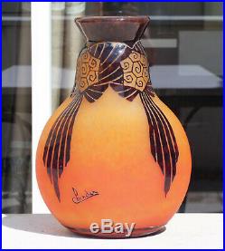 Superbe Vase Draperies Pate De Verre Art Deco Schneider Le Verre Francais 1930