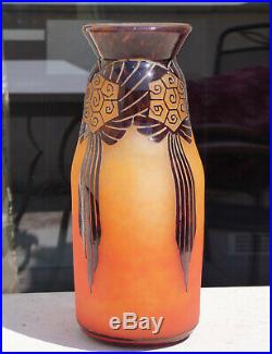 Superbe Vase Draperies Pate De Verre Art Deco Schneider Le Verre Francais 1930