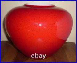 Superbe Vase Pansu, Art Deco, Verre Multicouches, Rouge Rubis Mouchete Et Blanc