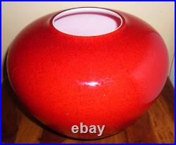 Superbe Vase Pansu, Art Deco, Verre Multicouches, Rouge Rubis Mouchete Et Blanc