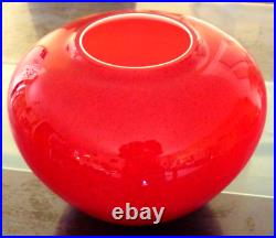 Superbe Vase Pansu, Art Deco, Verre Multicouches, Rouge Rubis Mouchete Et Blanc