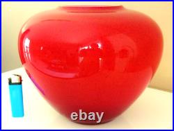 Superbe Vase Pansu, Art Deco, Verre Multicouches, Rouge Rubis Mouchete Et Blanc