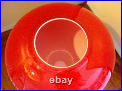 Superbe Vase Pansu, Art Deco, Verre Multicouches, Rouge Rubis Mouchete Et Blanc