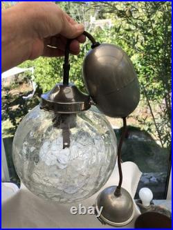 Suspension Ancienne Monte Et Descend Stella X Verre Craquelé Art Déco