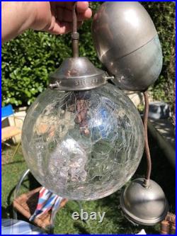 Suspension Ancienne Monte Et Descend Stella X Verre Craquelé Art Déco