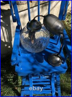 Suspension Ancienne Monte Et Descend Stella X Verre Craquelé Art Déco