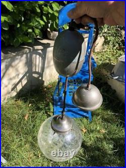 Suspension Ancienne Monte Et Descend Stella X Verre Craquelé Art Déco