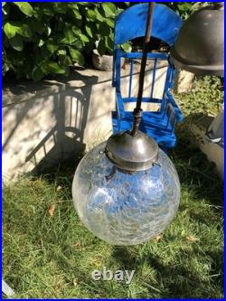 Suspension Ancienne Monte Et Descend Stella X Verre Craquelé Art Déco