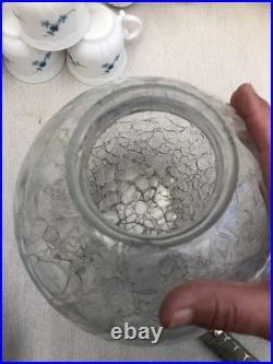 Suspension Ancienne Monte Et Descend Stella X Verre Craquelé Art Déco