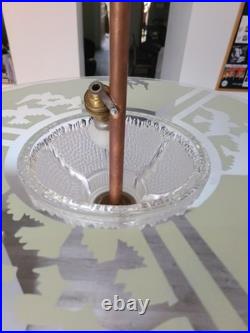 Suspension Art Déco en cuivre et verre gravé Grand luminaire vintage 1940 50