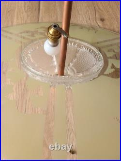Suspension Art Déco en cuivre et verre gravé Grand luminaire vintage 1940 50