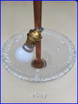 Suspension Art Déco en cuivre et verre gravé Grand luminaire vintage 1940 50