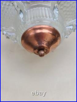 Suspension Art Déco en cuivre et verre gravé Grand luminaire vintage 1940 50