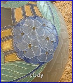 Suspension Lustre Verre Emaillé Art Déco Loys Lucha 1930 Pendant Chandelier