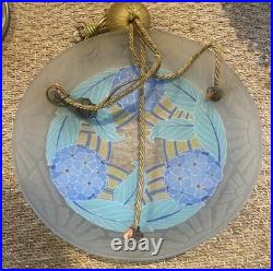 Suspension Lustre Verre Emaillé Art Déco Loys Lucha 1930 Pendant Chandelier