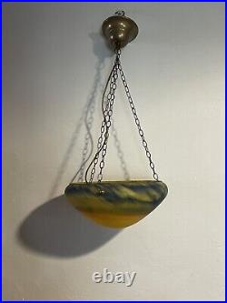 Suspension Lustre Vintage En Pate De Verre Bleu Jaune Style Vianne Art Déco