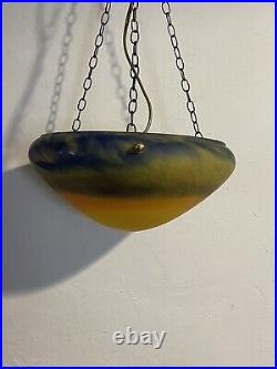 Suspension Lustre Vintage En Pate De Verre Bleu Jaune Style Vianne Art Déco