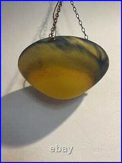 Suspension Lustre Vintage En Pate De Verre Bleu Jaune Style Vianne Art Déco