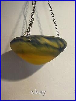 Suspension Lustre Vintage En Pate De Verre Bleu Jaune Style Vianne Art Déco