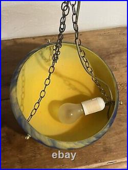 Suspension Lustre Vintage En Pate De Verre Bleu Jaune Style Vianne Art Déco