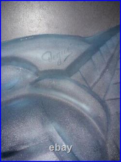 Suspension, coupole, vasque Art déco signée DEGUE pâte de verre bleue