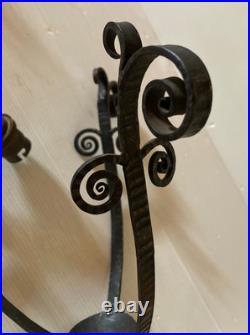 Suspension fer forgé obus verre marmoréen jaune rose blanc Art Déco no Muller