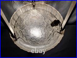 Suspension lampe art déco 1920 1930 HETTIER & VINCENT en verre & bronze nickelé
