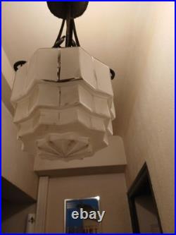 Suspension lustre fer forgé Art Déco Skyscraper en verre