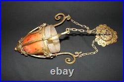 Suspension lustre luminaire Monture bronze verrerie pate de verre Art Déco