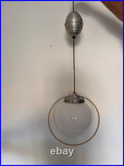 Suspension vintage Art Déco en Verre opalin, Aluminium, Hauteur réglable 1930 40