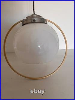 Suspension vintage Art Déco en Verre opalin, Aluminium, Hauteur réglable 1930 40