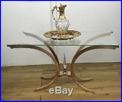 Table Basse Ancienne Des Années 70 Pietement En Bronze Dessus Verre