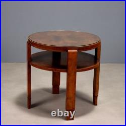 Table Basse Art Déco Ancienne Noyer Plateau avec Verre XXe Siècle
