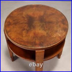 Table Basse Art Déco Ancienne Noyer Plateau avec Verre XXe Siècle