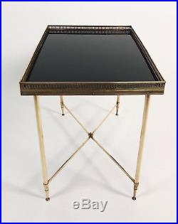 Table Basse De Style Bagues Des Années 70 En Laiton Doré Et Verre Noir 47cm H