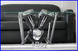 Table basse verre moteur Harley Davidson lumineuse