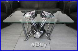 Table basse verre moteur Harley Davidson lumineuse