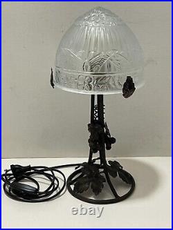 Très Belle Ancienne Lampe Fer Forgé art déco Dôme, globe en verre pressé