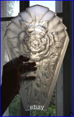 Très grande plaque art déco 40 cm! Verre pressé Degué pour applique Lustre