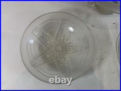 Trio art déco en verre moulé satiné assiette, coupe et vasque