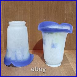 Tulipe En Pâte De Verre Bleue, Nuances De Jaunes, Art Déco, Abat Jour